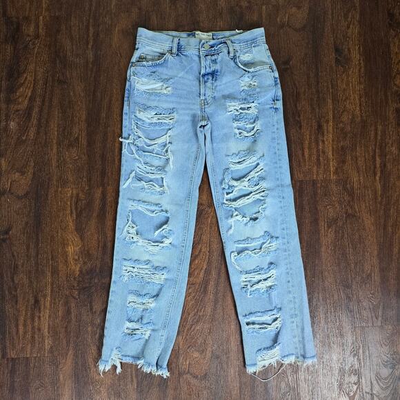 We The Free The Maggie Mid Rise Straight Leg Light Wash Destroyed Button Fly - Picture 1 of 9